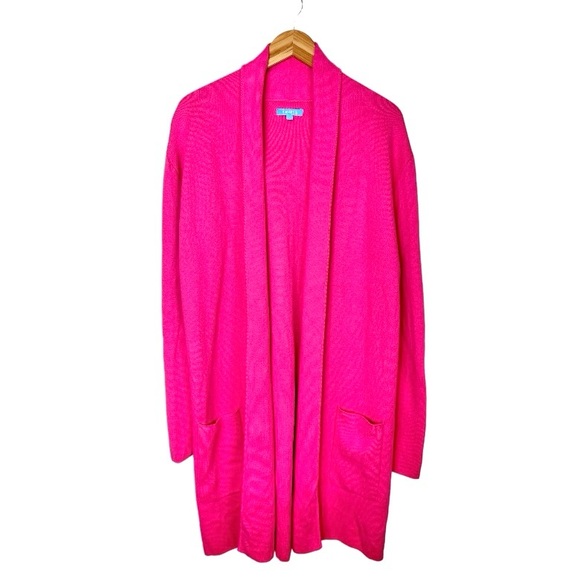 Burgess Cotton Cashmere Travel Coat Cardigan Size Large Long Open Front Hot Pink - Picture 1 of 12